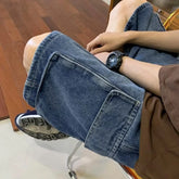 Hearujoy Summer Denim Shorts Men Oversized Vintage Pocket Cargo Shorts Men Japanese Streetwear Hip Hop Loose Wide Leg Shorts Mens Jeans